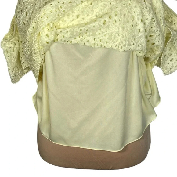 💛 Everly Yellow Eyelet Boxy Short Sleeve Crop Cotton Top Medium - Picture 4 of 12